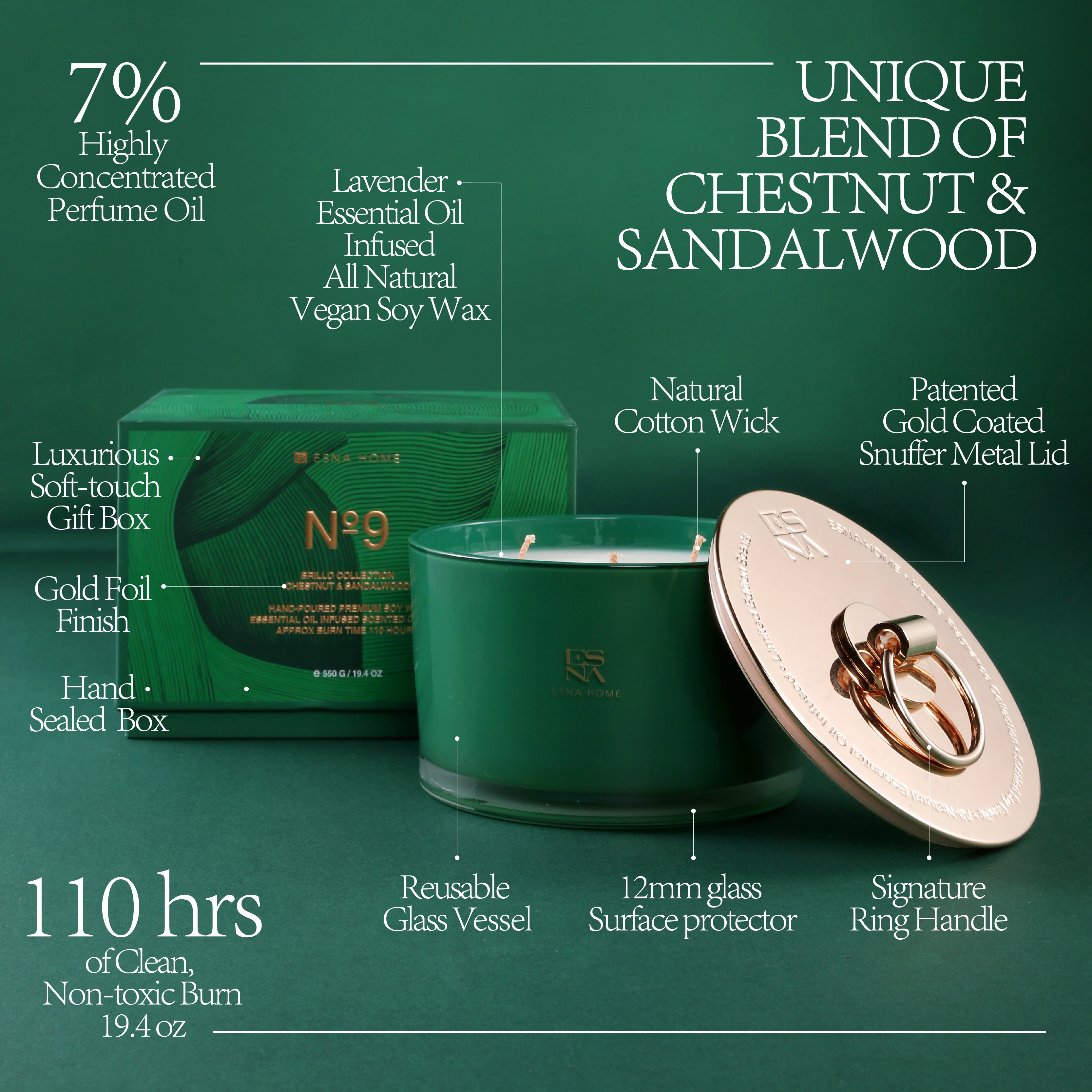 3-Wick Chestnut & Sandalwood Scented Candle | Brillo Collection