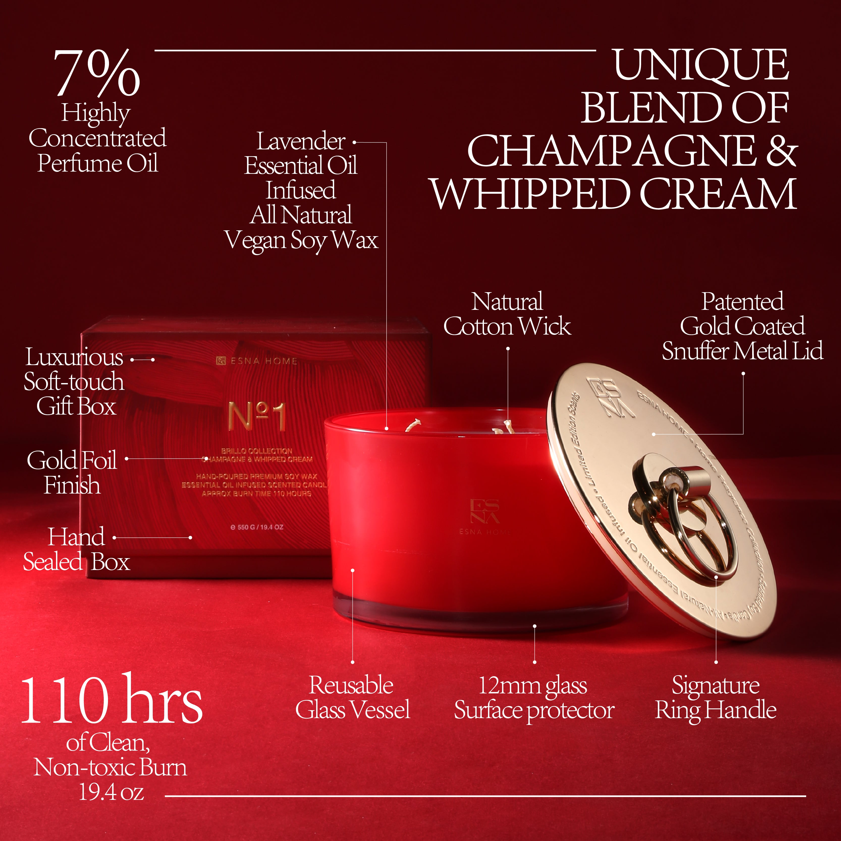 3-Wick Champagne & whipped Cream Scented Candle | Brillo Collection