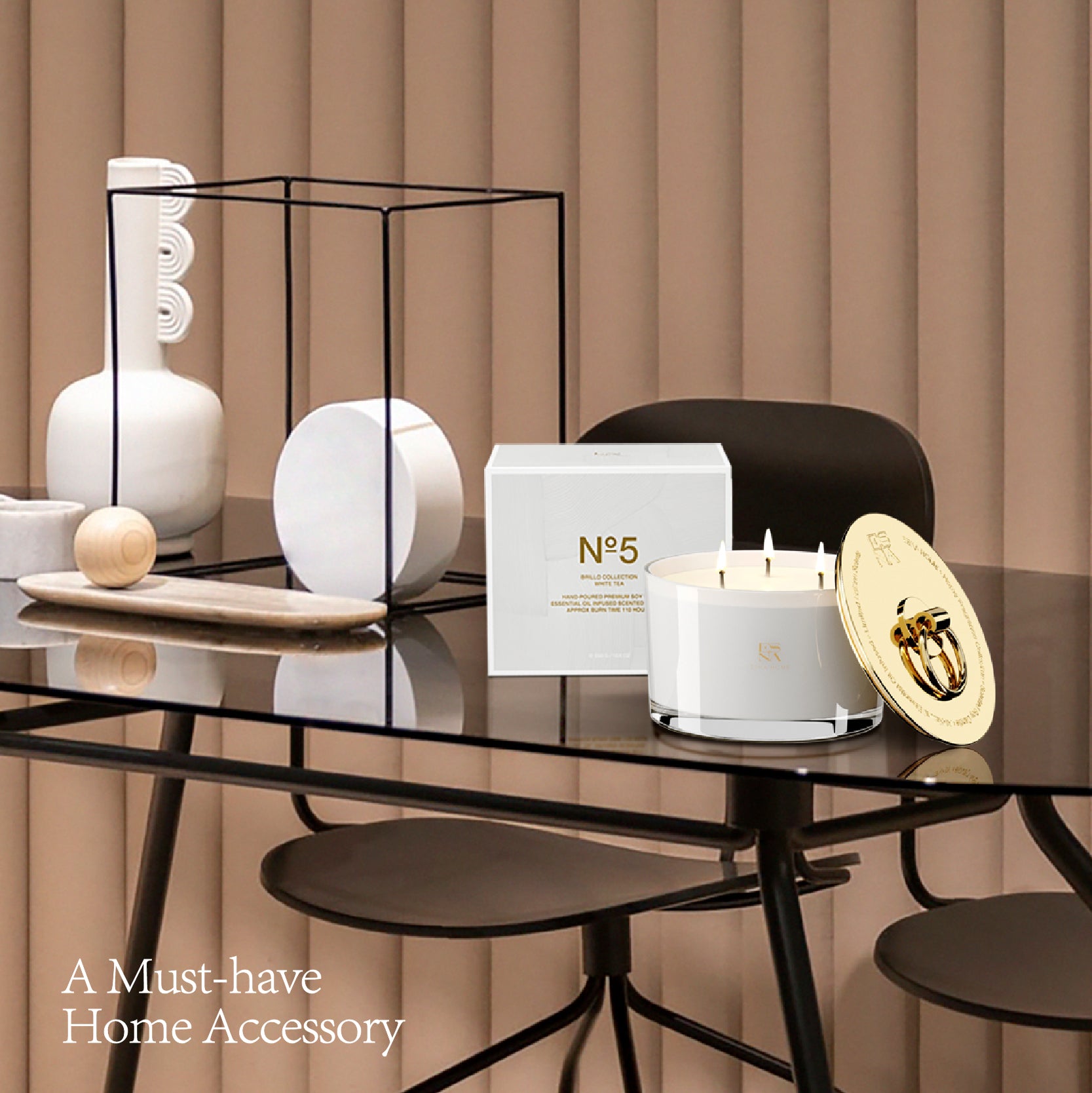 3-Wick White Tea Scented Candle | Brillo Collection