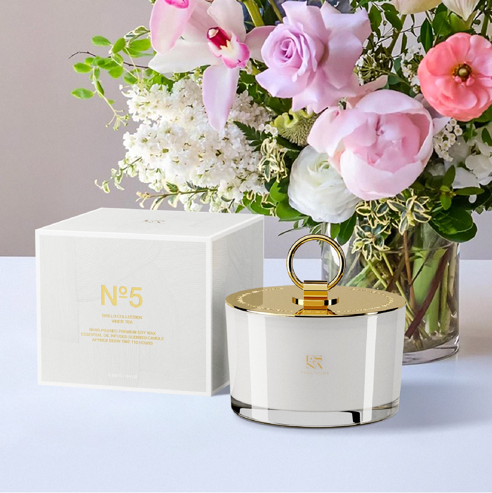 3-Wick White Tea Scented Candle | Brillo Collection