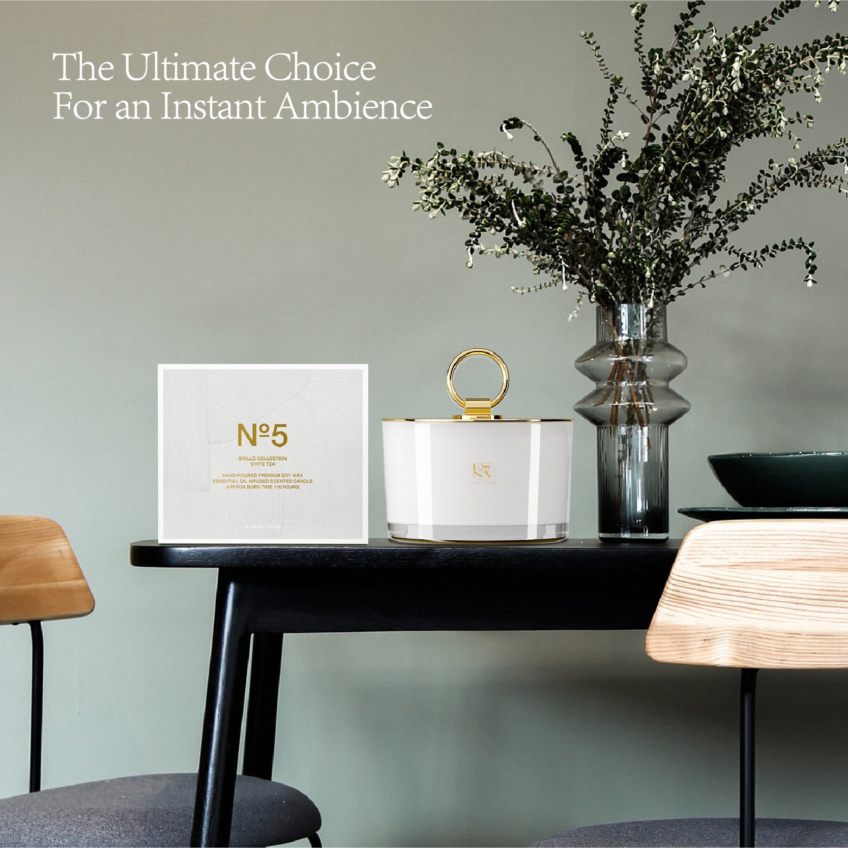 3-Wick White Tea Scented Candle | Brillo Collection