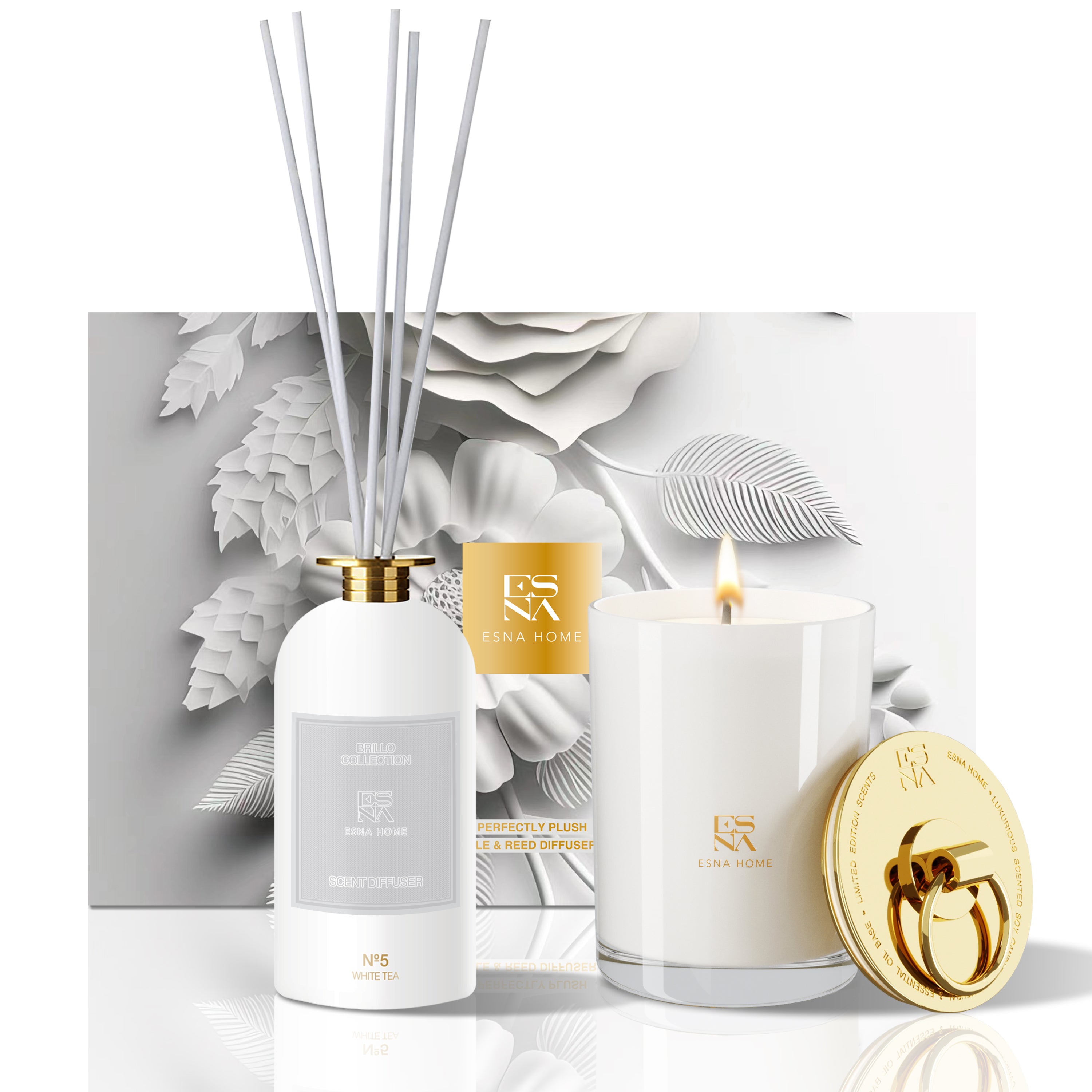 3.5 Fl Oz 100ml Fragrance Oil White Tea Scented Candle Gift Set