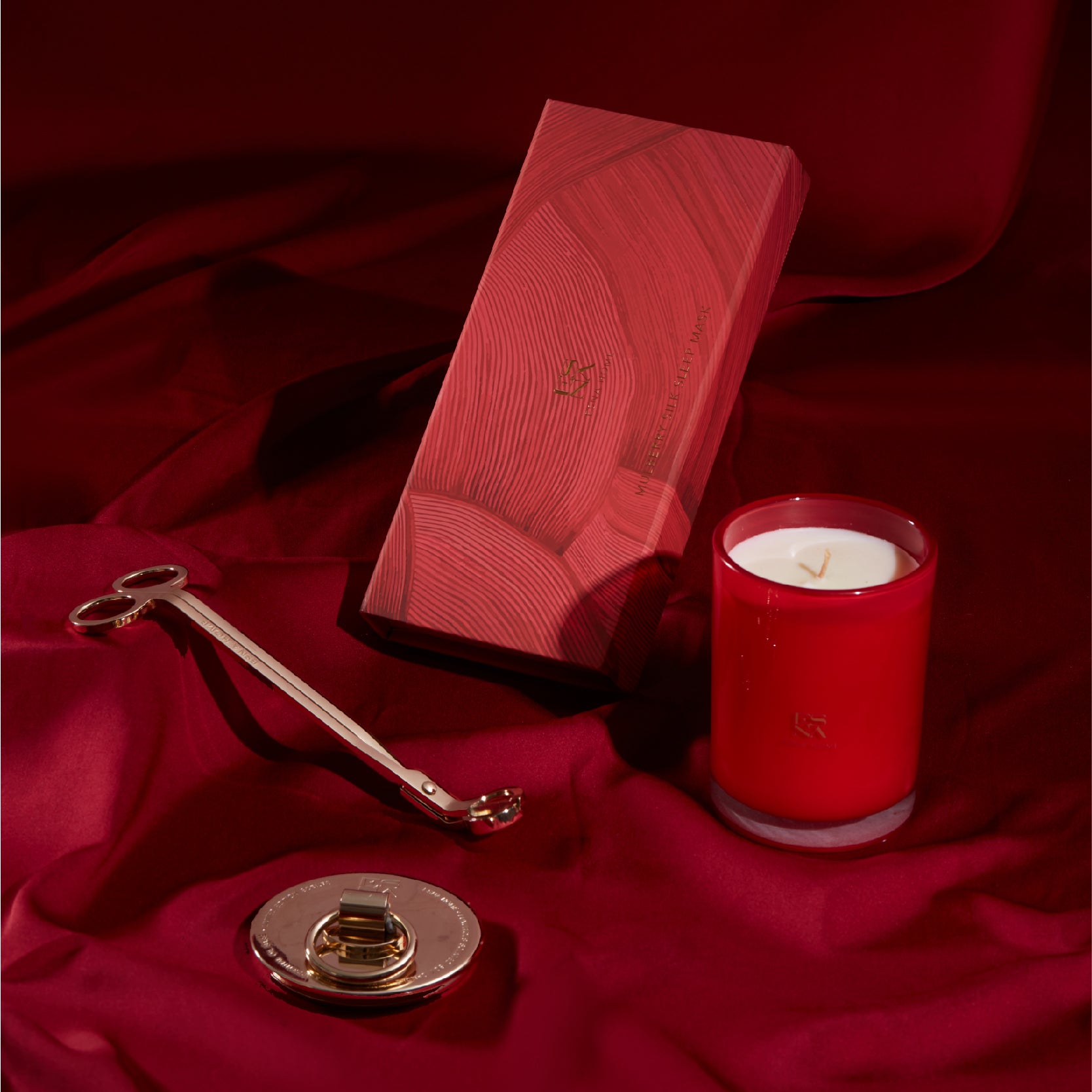 Luxury Scented Candle Set (Champagne & whipped Cream) I 22-Momme Mulberry Silk Eye Mask | Candle Scissors Cutter