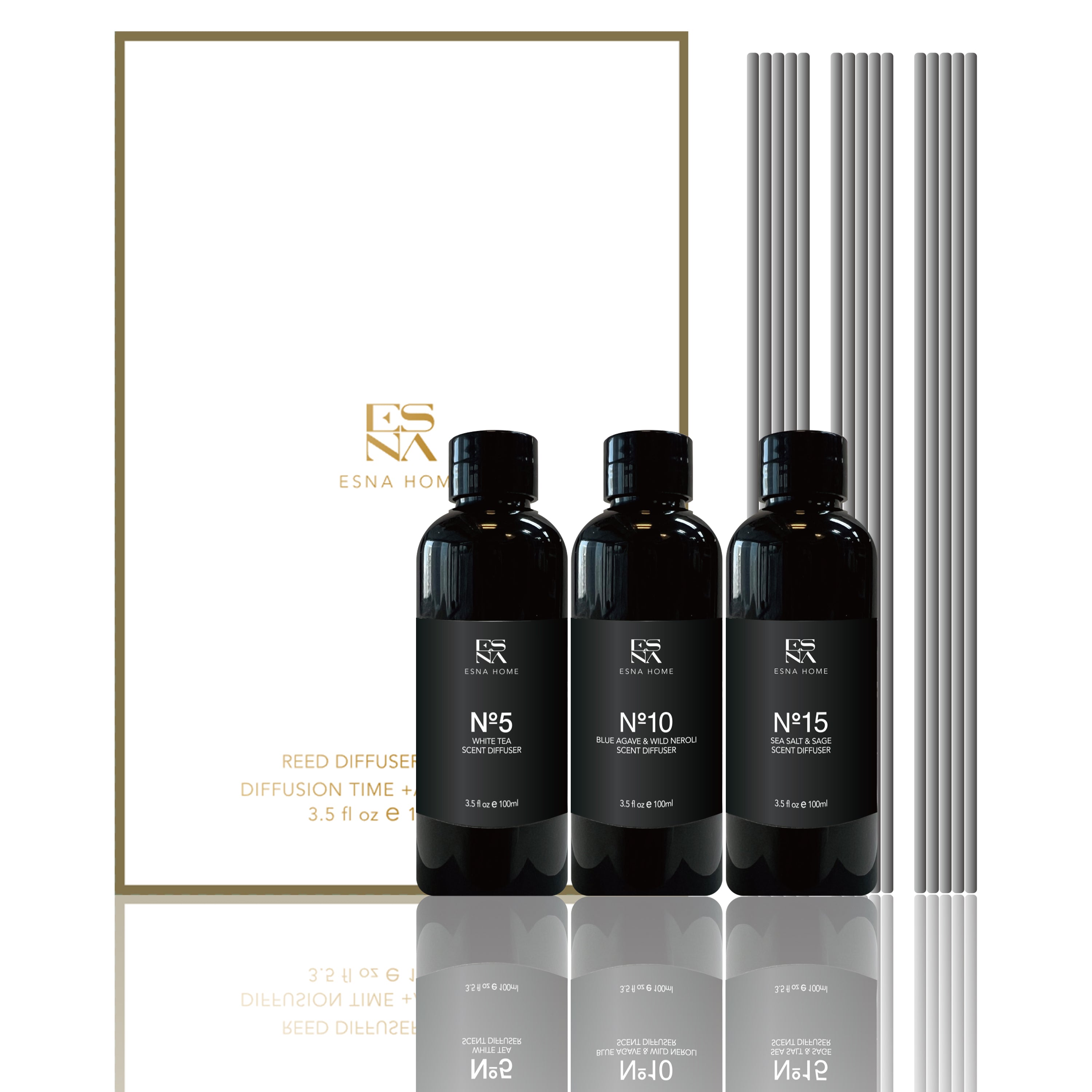 3 * 3.5 Fl Oz 100ml Scented Oil Reed Diffuser Refill Set White Tea | Blue Agave & Wild Neroli | Sea Salt & Sage | Aroma