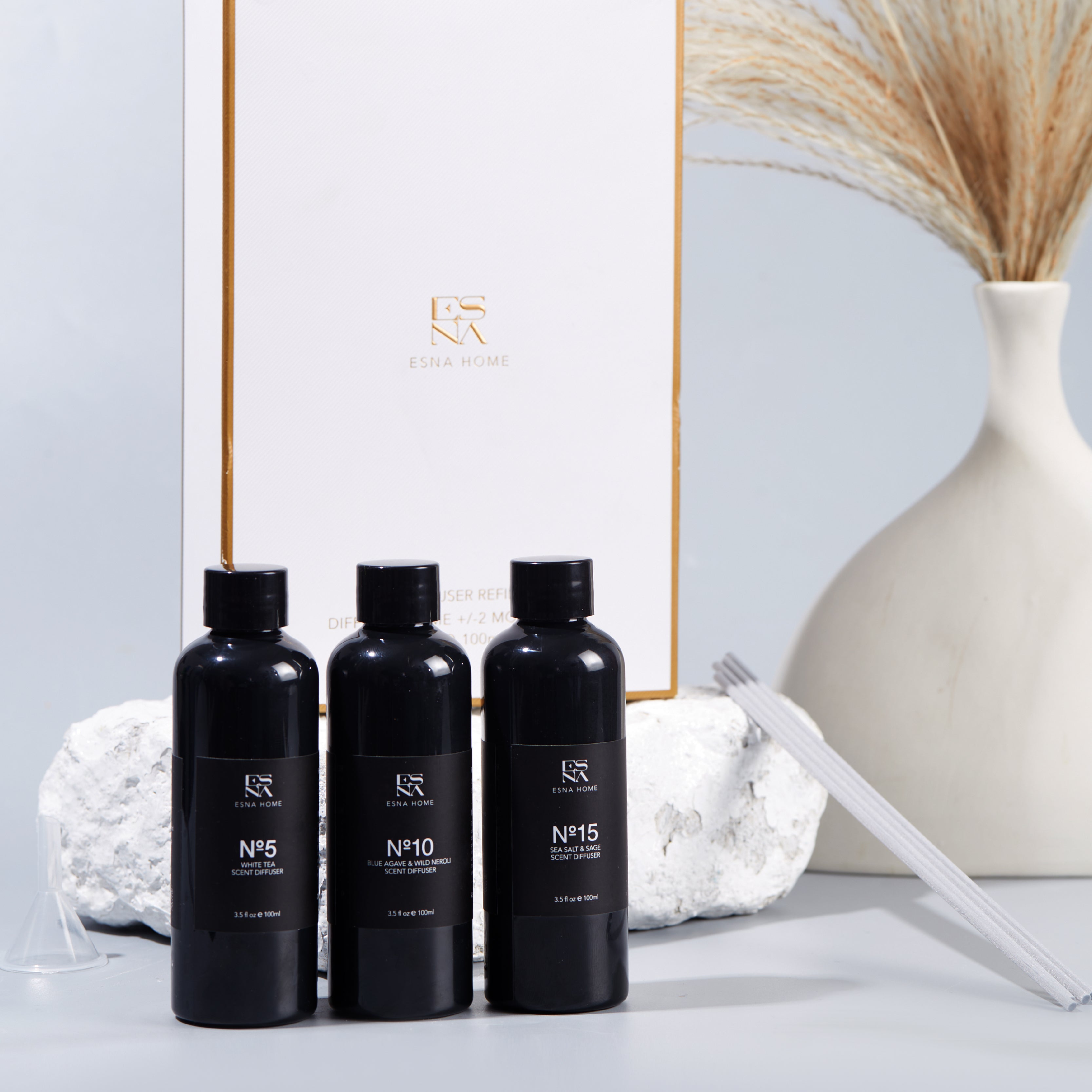 3 * 3.5 Fl Oz 100ml Scented Oil Reed Diffuser Refill Set White Tea | Blue Agave & Wild Neroli | Sea Salt & Sage | Aroma