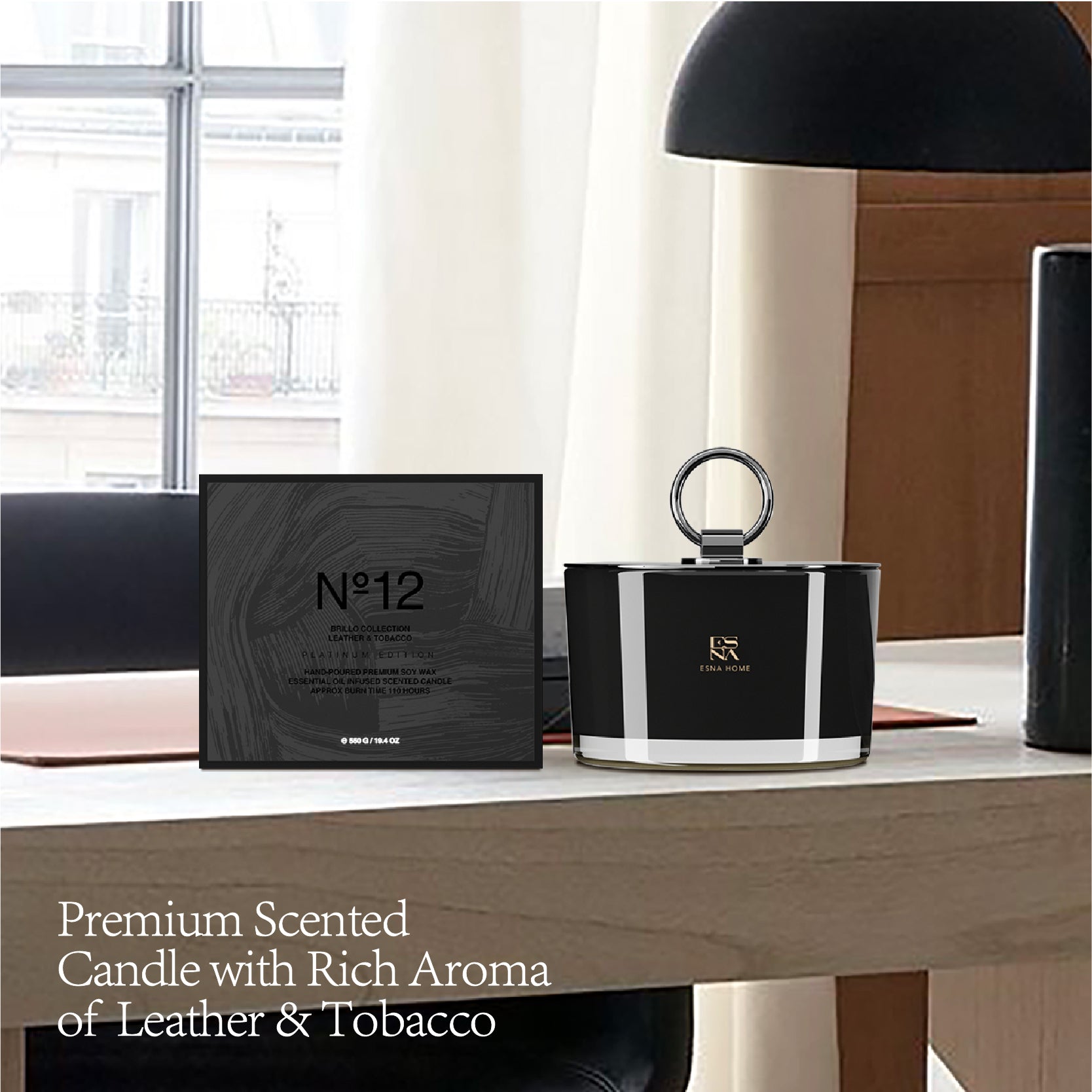 3-Wick Aromatic Leather & Tobacco Leaf Scented Candle | Brillo Collection