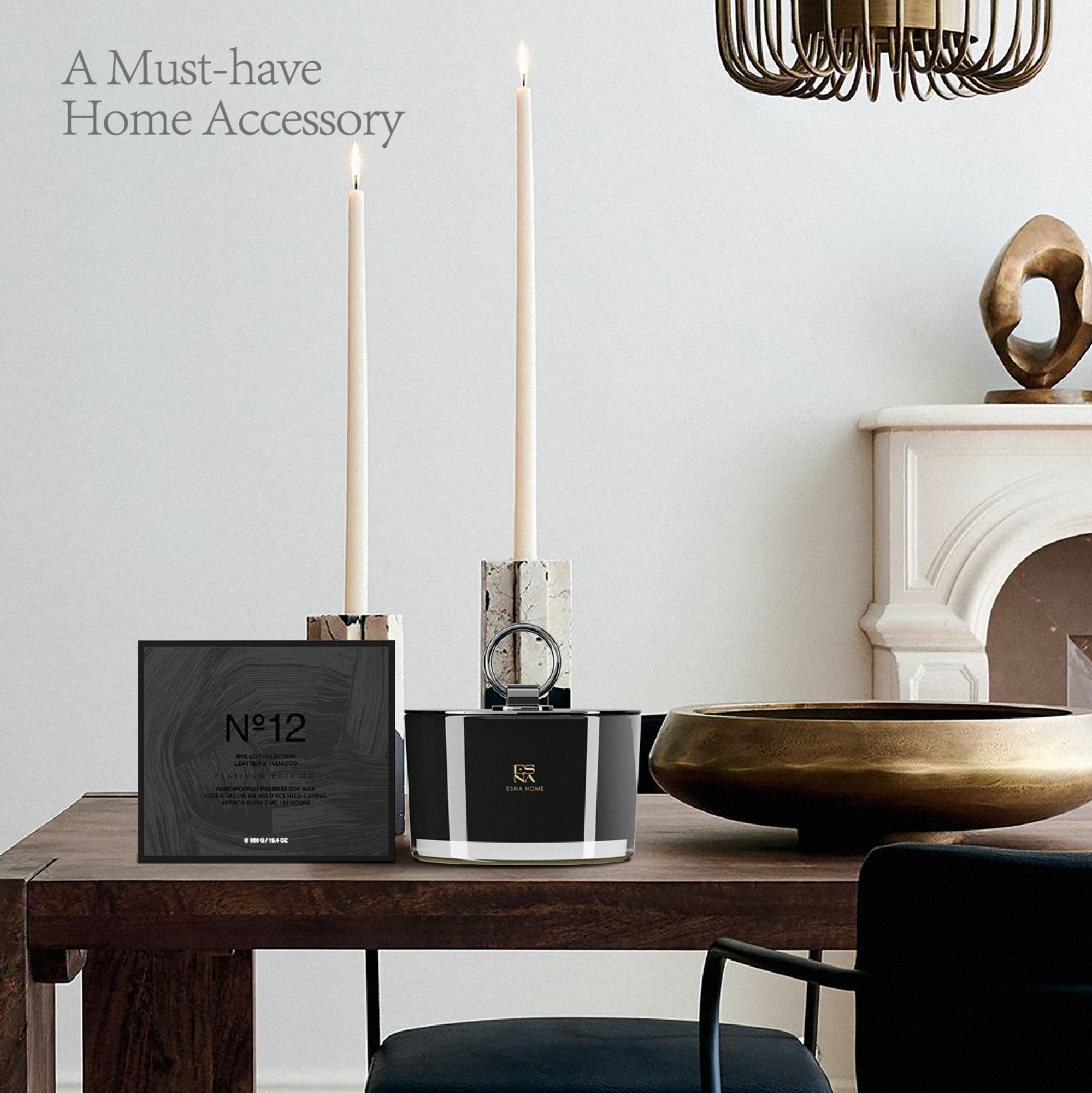 3-Wick Aromatic Leather & Tobacco Leaf Scented Candle | Brillo Collection
