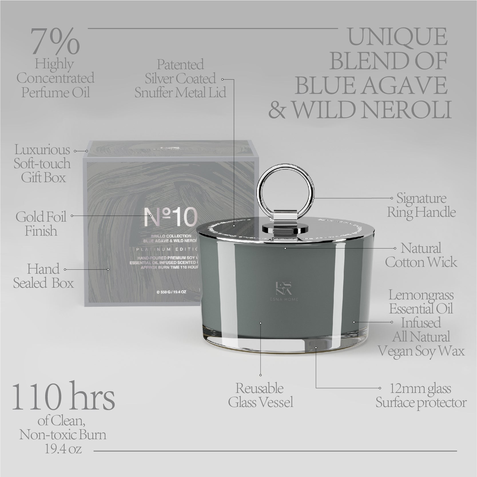 3-Wick Blue Agave & Wild Neroli Scented Candle | Brillo Collection