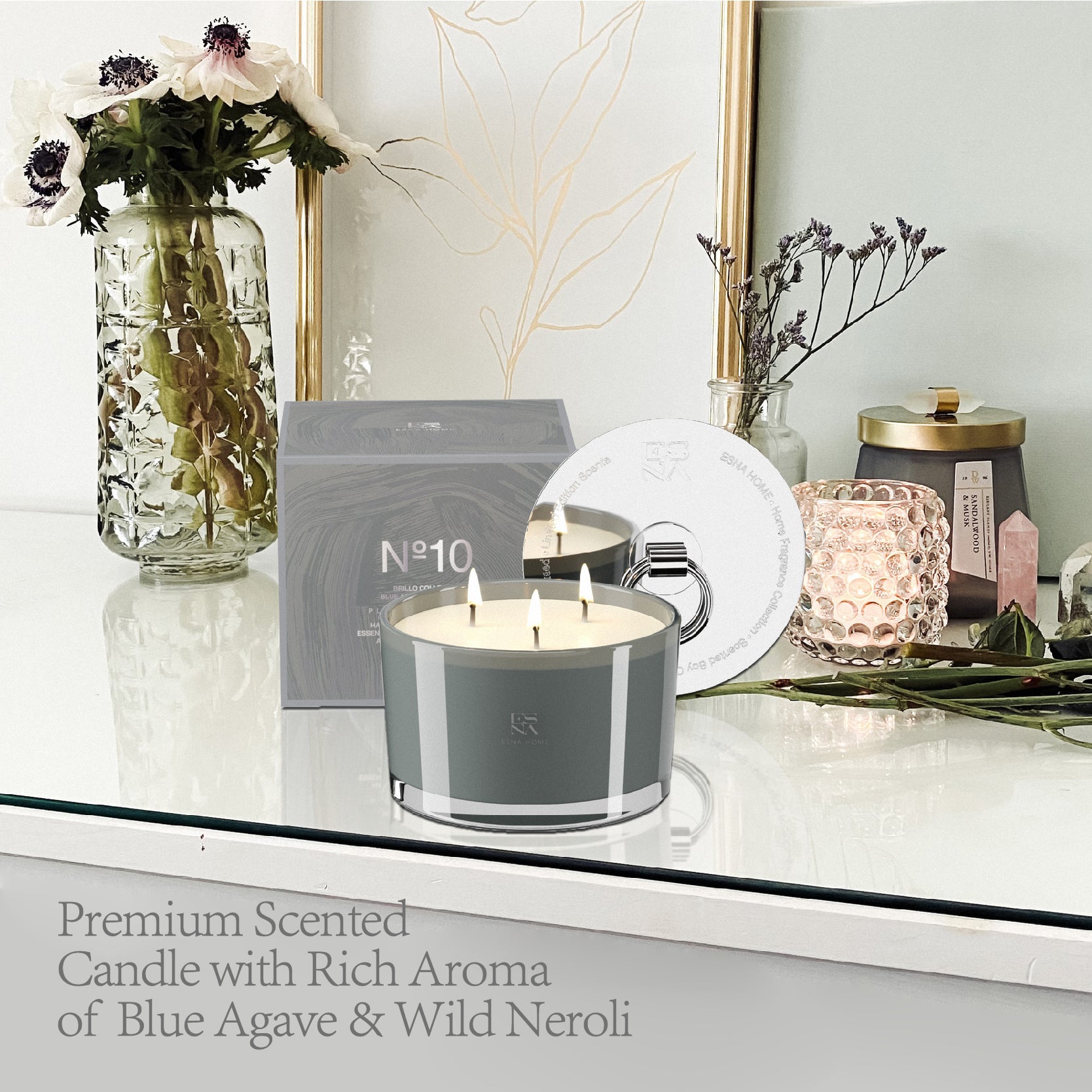 3-Wick Blue Agave & Wild Neroli Scented Candle | Brillo Collection