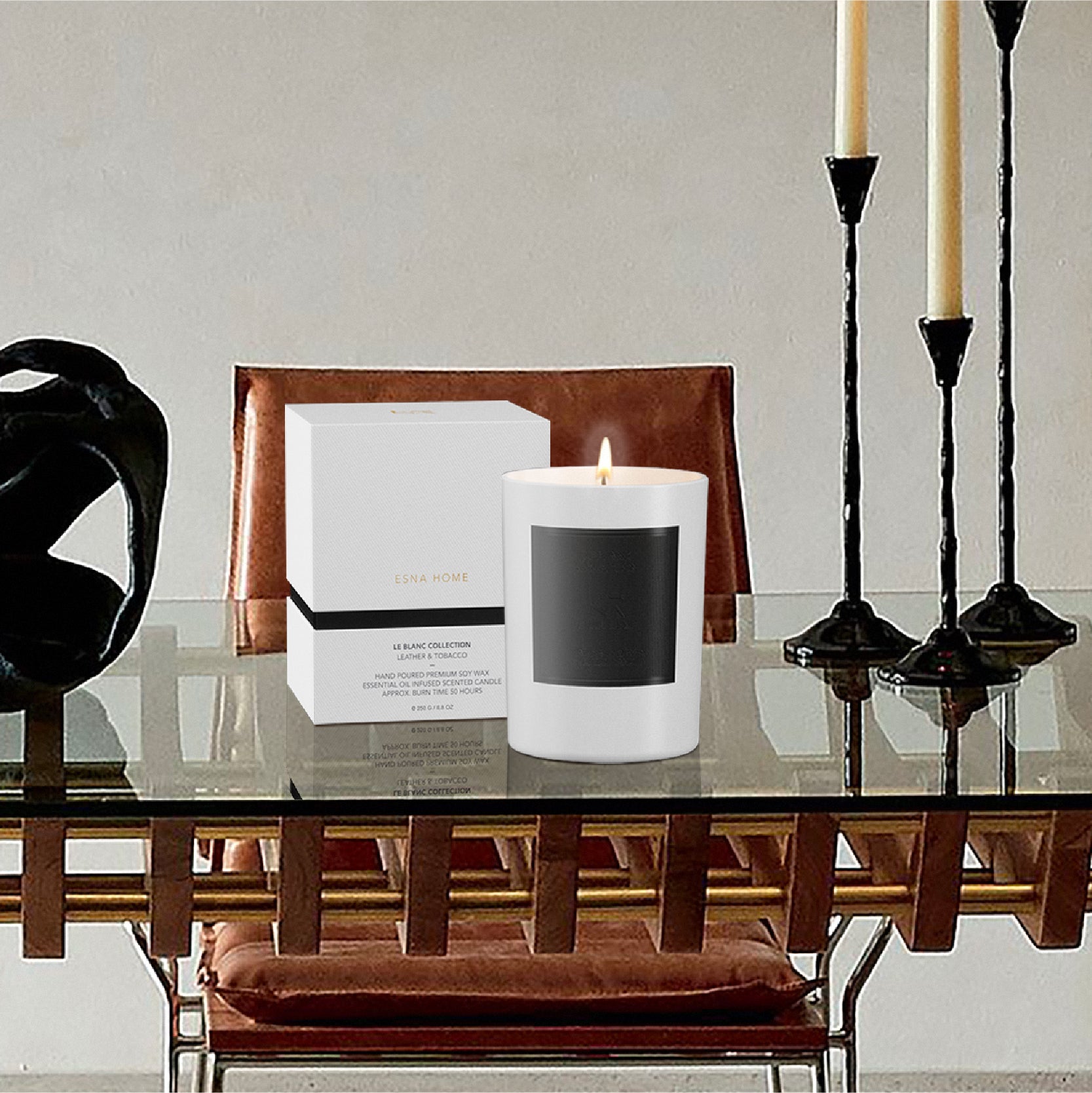 Aromatic Leather & Tobacco Leaf Scented Candle | Le Blanc Collection