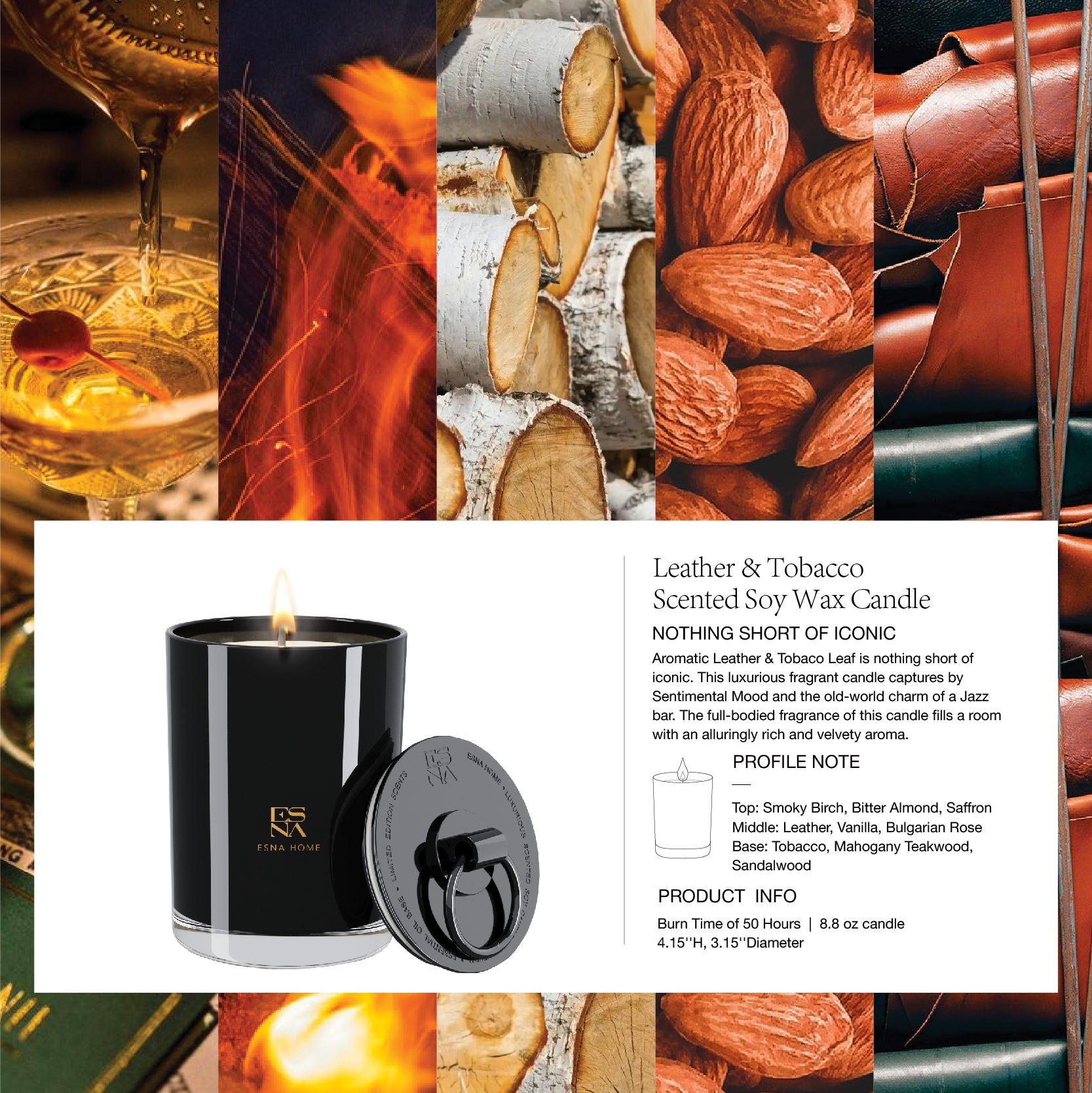 Aromatic Leather & Tobacco Leaf Scented Candle | Brillo Collection