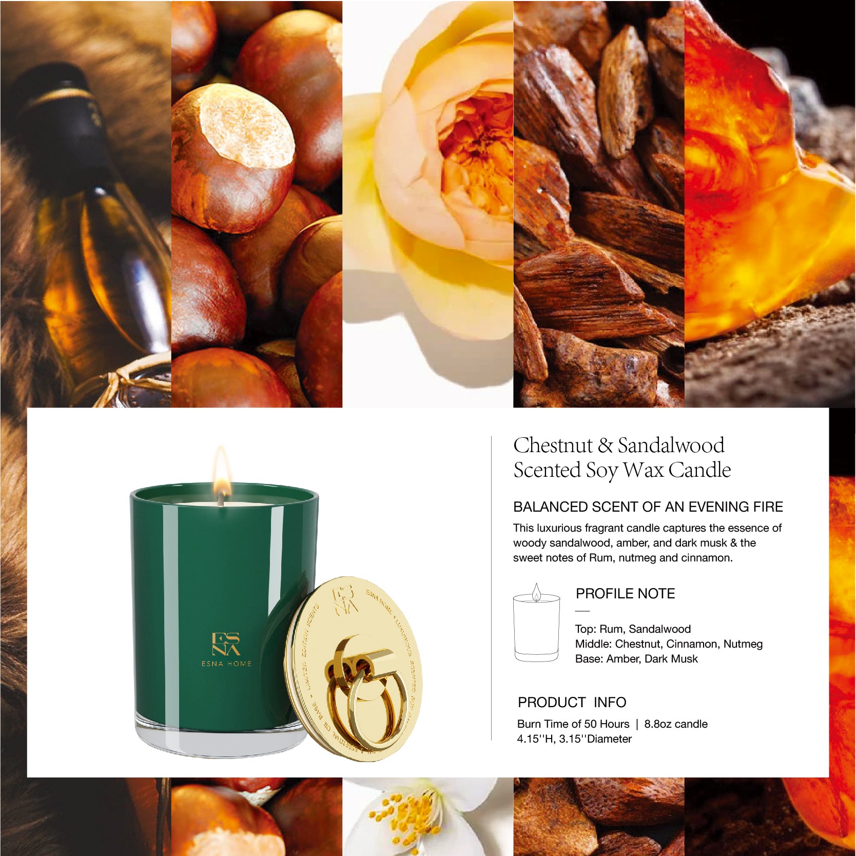 Chestnut & Sandalwood Scented Candle | Brillo Collection