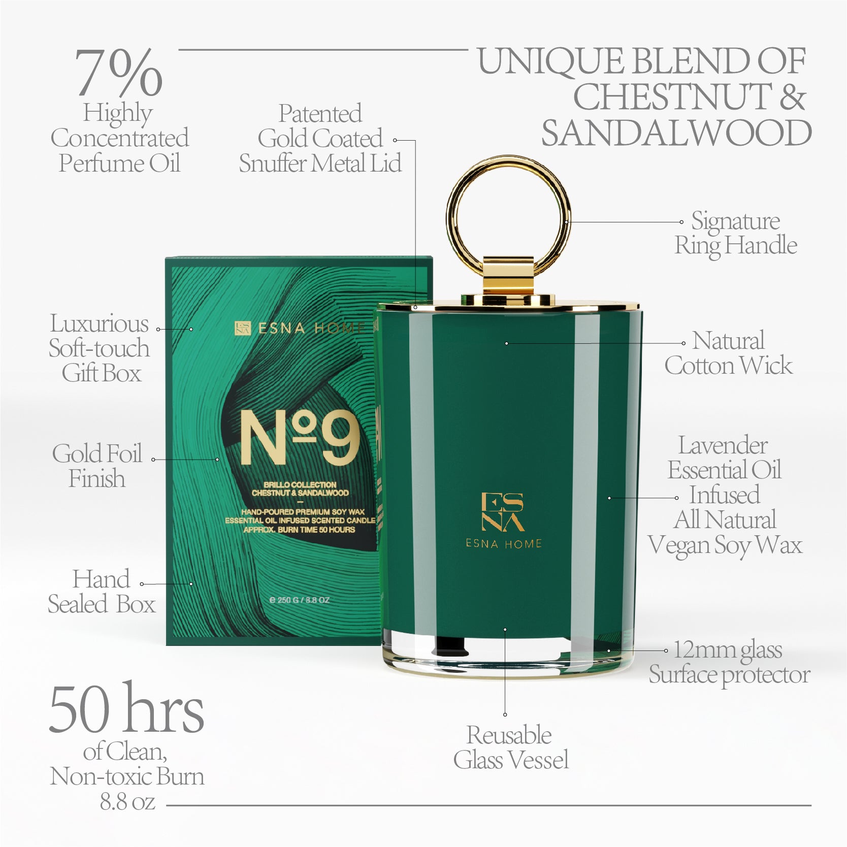 Chestnut & Sandalwood Scented Candle | Brillo Collection