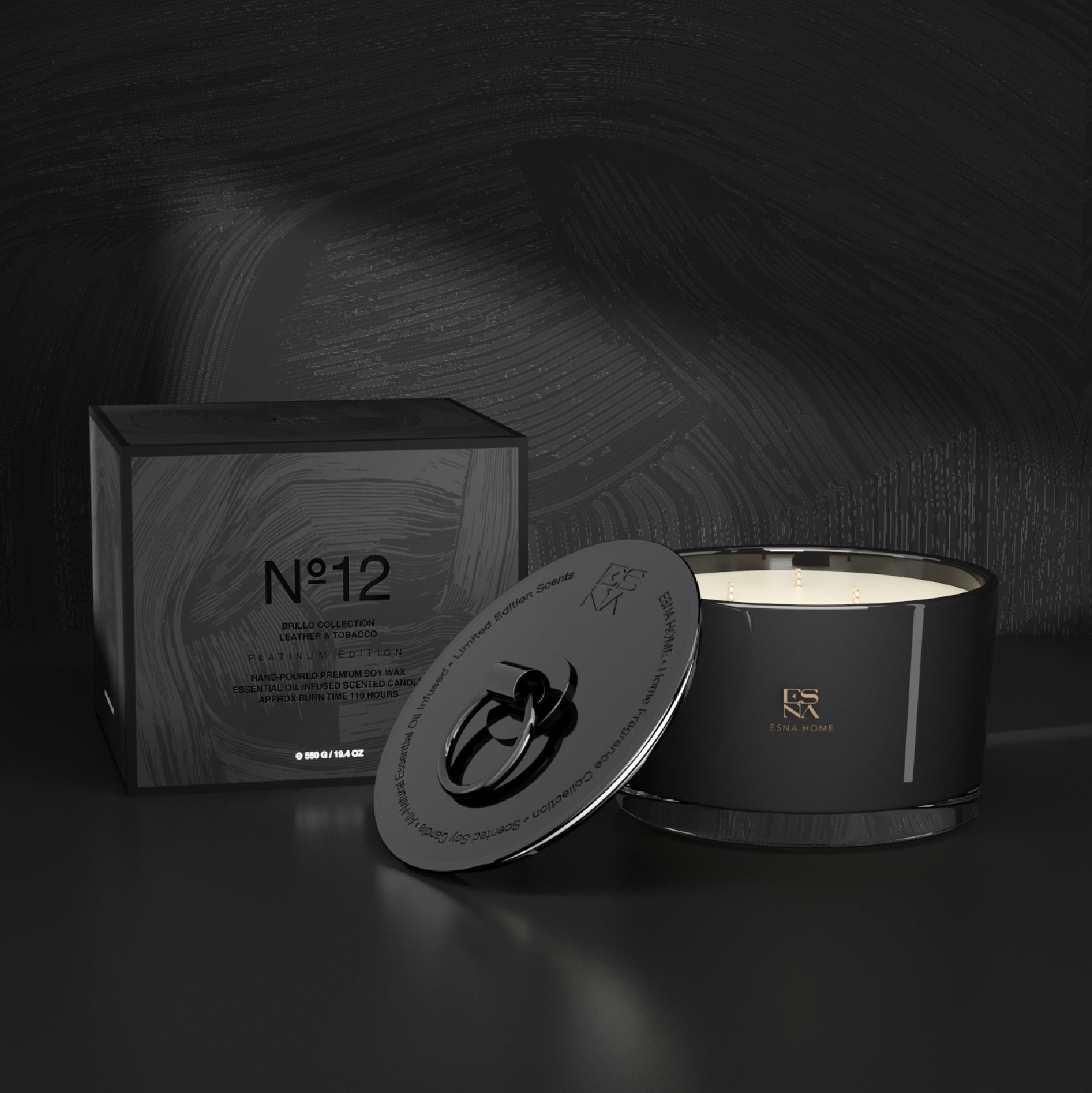 3-Wick Aromatic Leather & Tobacco Leaf Scented Candle | Brillo Collection