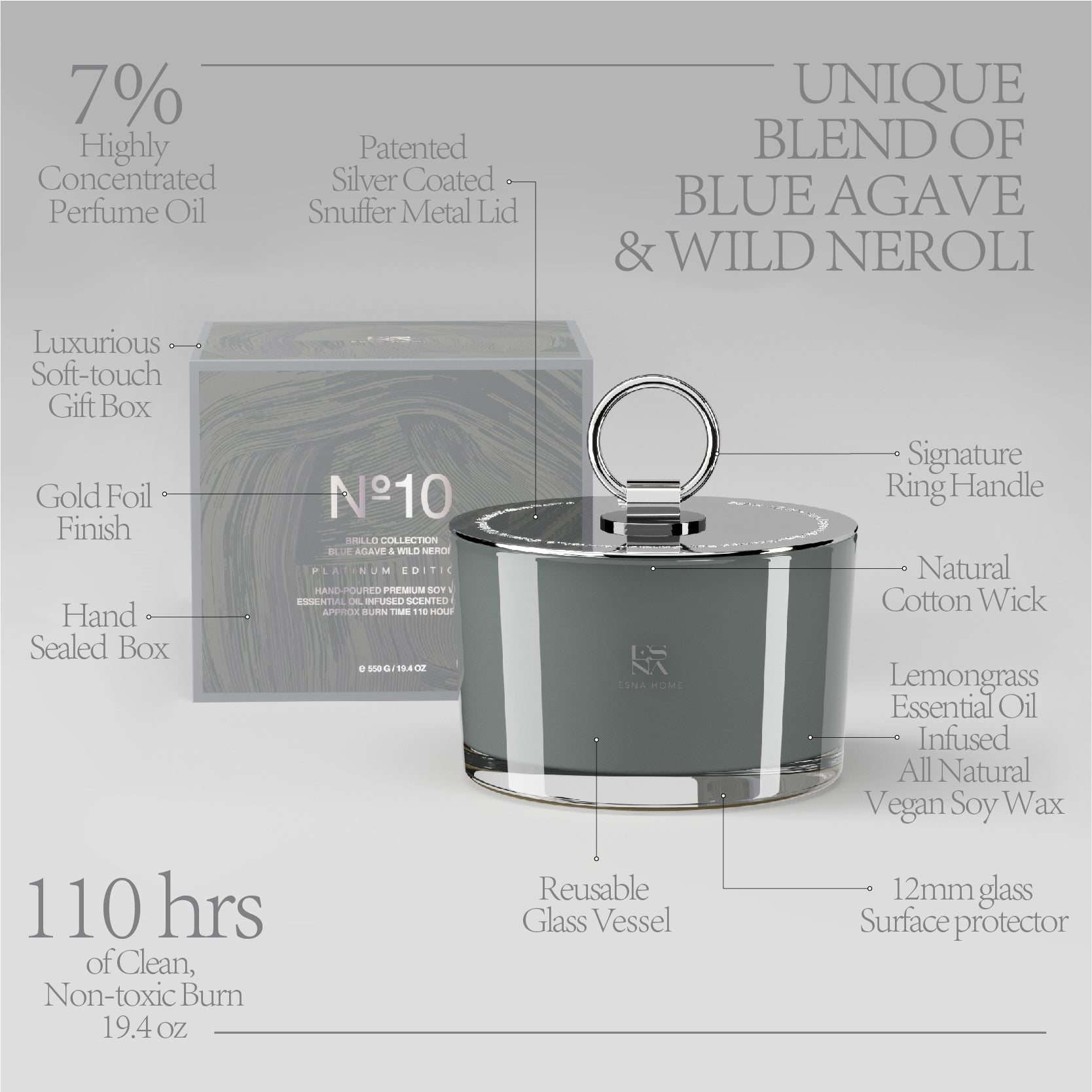 3-Wick Blue Agave & Wild Neroli Scented Candle  |  Brillo Collection