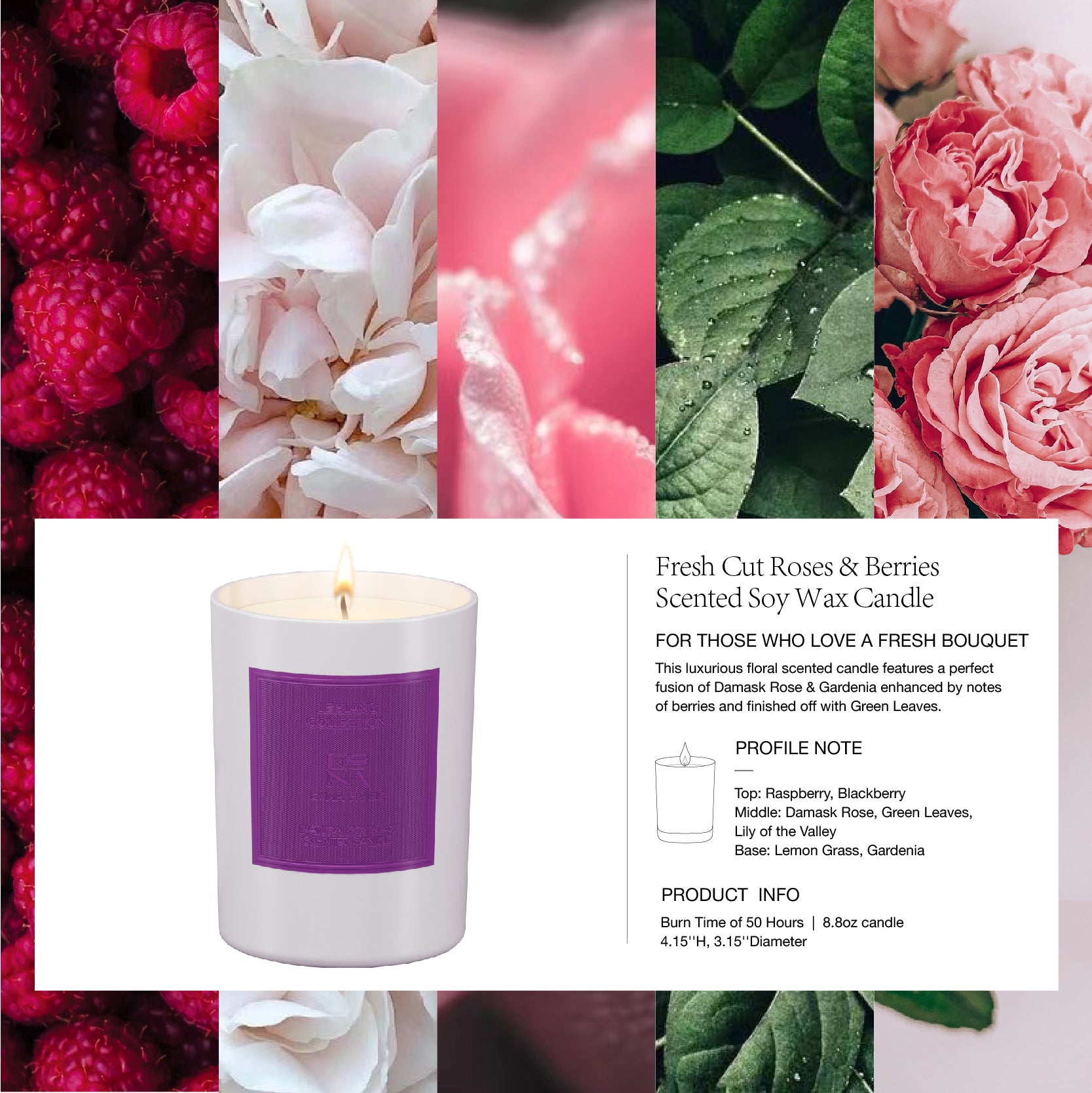 Fresh Cut Roses & Berries Scented Candle  |  Le Blanc Collection