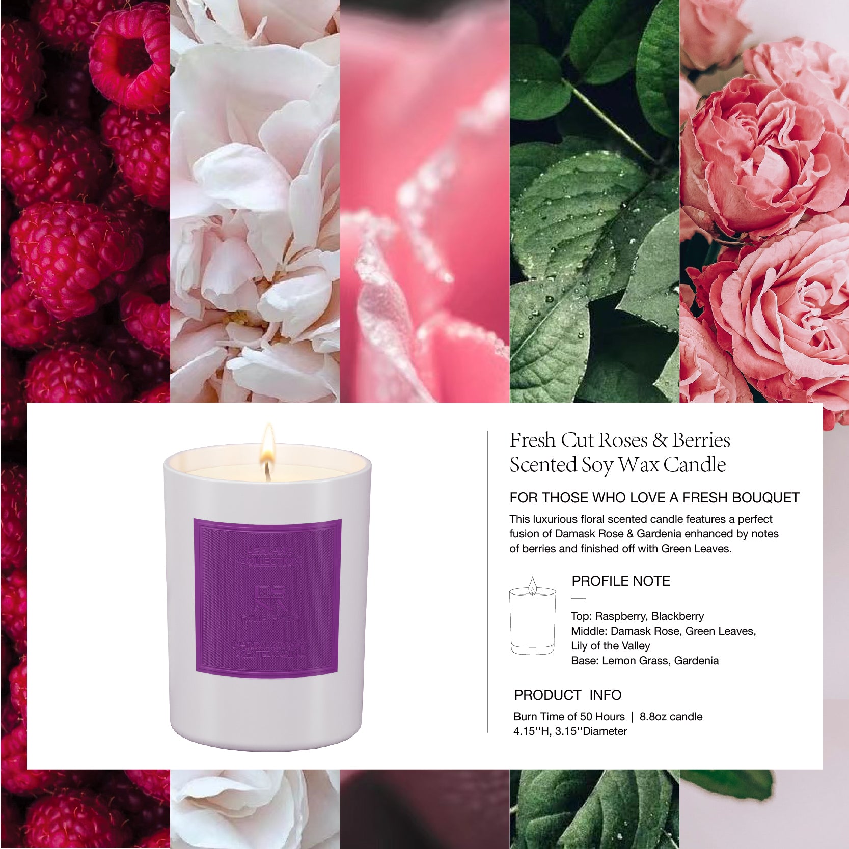 Fresh Cut Roses & Berries Scented Candle  |  Le Blanc Collection