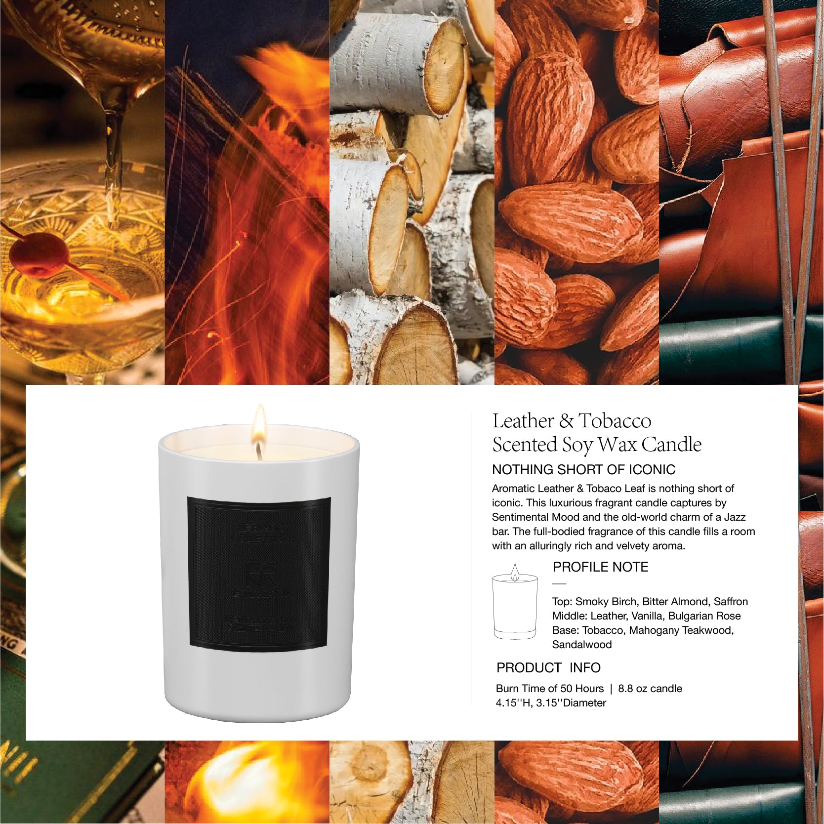 Aromatic Leather & Tobacco Leaf Scented Candle  |  Le Blanc Collection