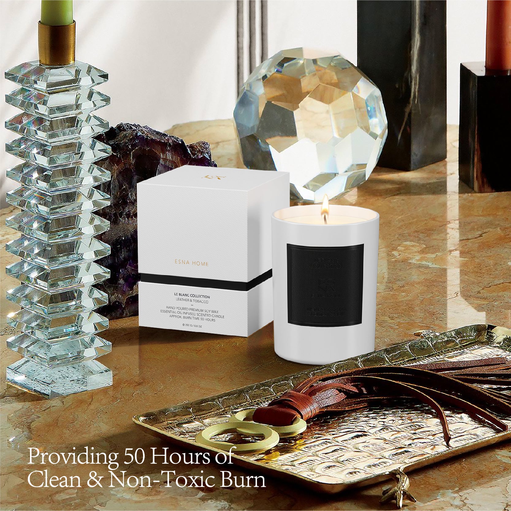 Aromatic Leather & Tobacco Leaf Scented Candle  |  Le Blanc Collection
