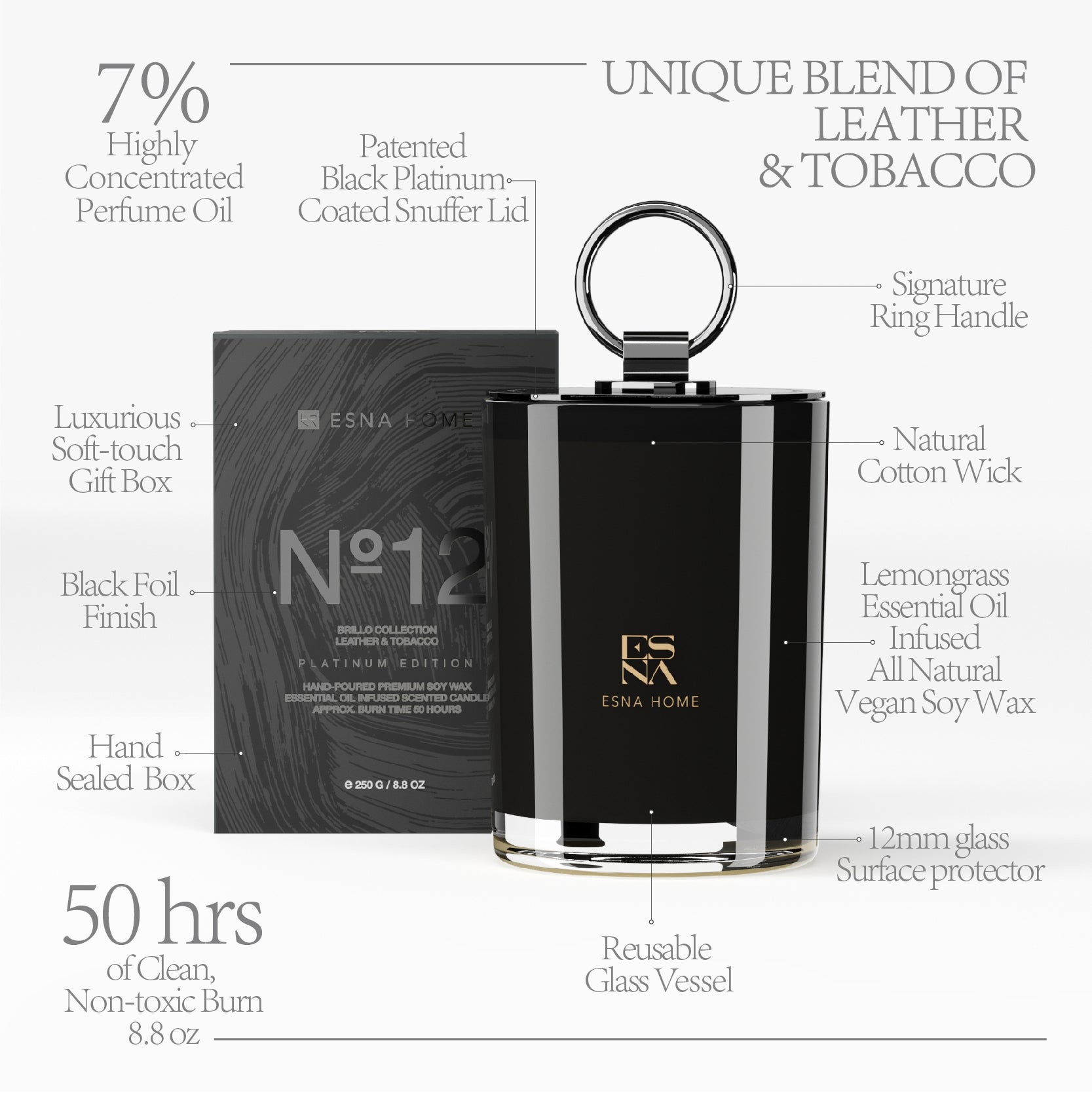 Aromatic Leather & Tobacco Leaf Scented Candle  |  Brillo Collection