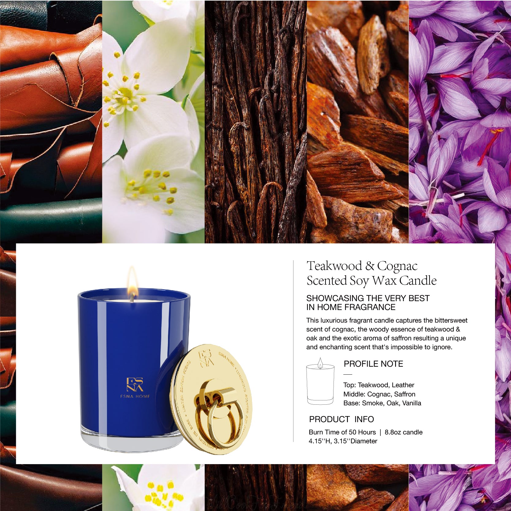 Teakwood & Cognac Scented Candle  |  Brillo Collection